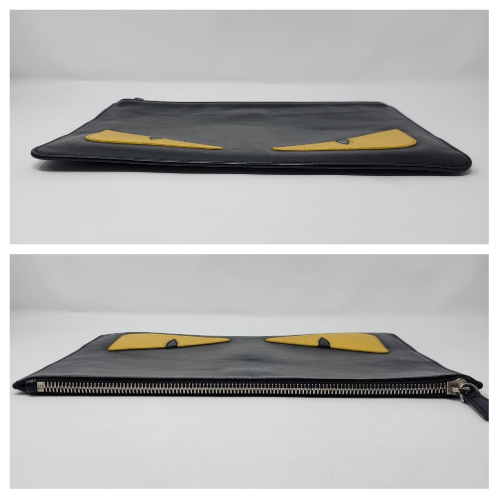 FENDI Monster Eyes Black/Yellow Leather Flat Clutch - Picture 5 of 10